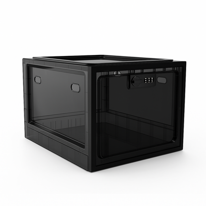 Black plastic crate on a white background
