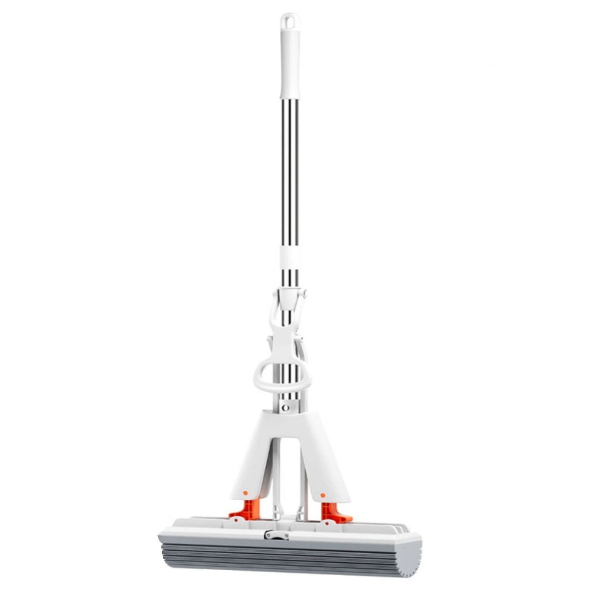 Mop with a white handle and gray base on a white background